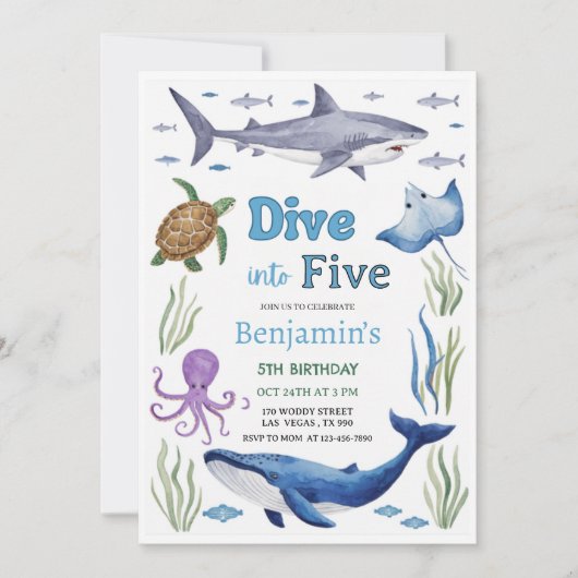 Under the Sea Animals Birthday Party Kaart (Voorkant)