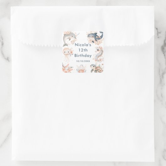 Under The Sea Animals Birthday Party Vierkante Sticker (Tas)