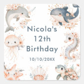 Under The Sea Animals Birthday Party Vierkante Sticker (Voorkant)
