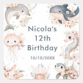 Under The Sea Animals Birthday Party Vierkante Sticker