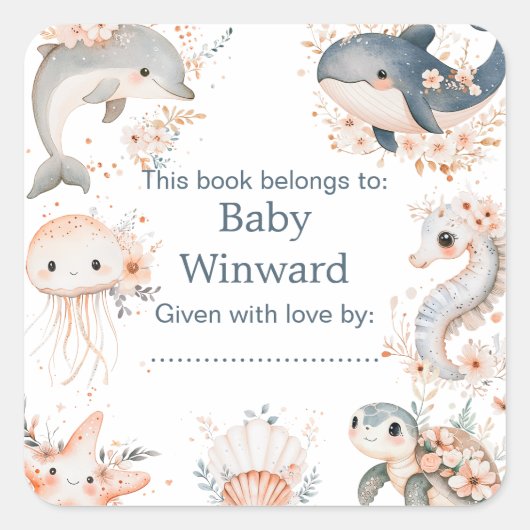 Under The Sea Animals Birthday Party Vierkante Sticker (Voorkant)