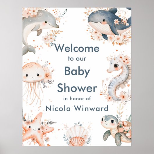 Under The Sea Animals Birthday Party Welcome Poster (Voorkant)
