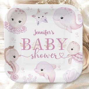 Under The Sea Baby Shower Meisje Roze Oceaan Papie Papieren Bordje