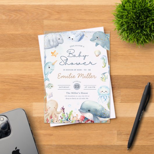 Under the Sea Baby Shower Ocean Animals Neutral Acryl Uitnodigingen (Insitu (Uitnodiging))