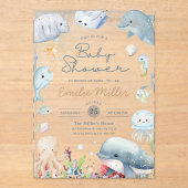 Under the Sea Baby Shower Ocean Animals Neutral Acryl Uitnodigingen (Voorkant)