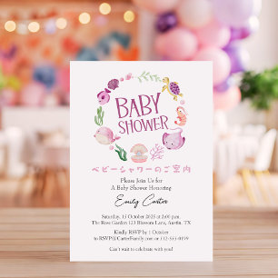 Under the Sea Baby Shower Roze Oceaan Aquarel Kaart