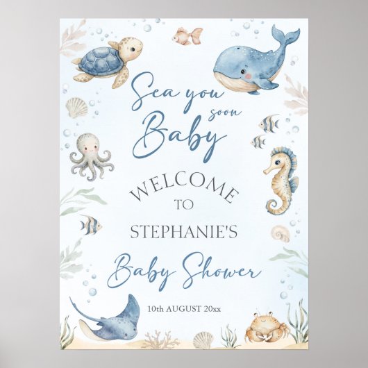 Under The Sea Baby Shower Welcome Sign Poster (Voorkant)