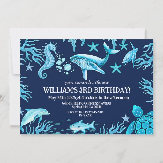 Under the Sea birthday invitation, ocean boy Kaart (Voorkant)
