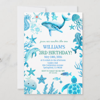 Under the Sea birthday invitation, ocean boy Kaart