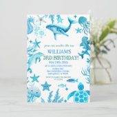 Under the Sea birthday invitation, ocean boy  Kaart (Staand voorkant)