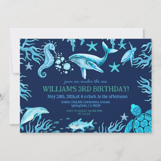 Under the Sea birthday invitation, ocean boy Kaart (Voorkant)