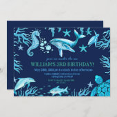 Under the Sea birthday invitation, ocean boy Kaart (Voorkant / Achterkant)