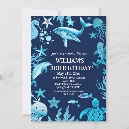 Under the Sea birthday invitation, ocean boy  Kaart (Voorkant)