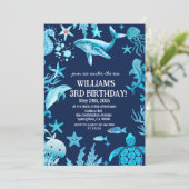 Under the Sea birthday invitation, ocean boy  Kaart (Staand voorkant)