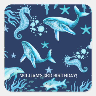 Under the Sea birthday invitation, ocean boy Vierkante Sticker
