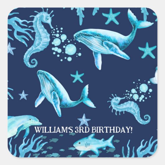 Under the Sea birthday invitation, ocean boy  Vierkante Sticker (Voorkant)