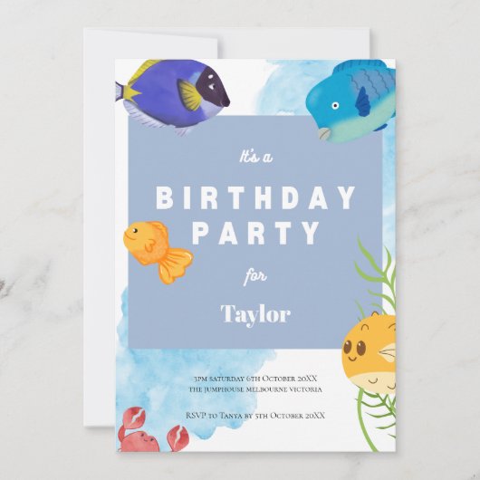 Under the Sea Birthday Invitation • Ocean Fish Par Kaart (Voorkant)