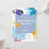 Under the Sea Birthday Invitation • Ocean Fish Par Kaart (Voorkant / Achterkant in situ)