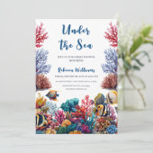 Under the Sea Blauw Jongens Baby Shower Kaart (Staand voorkant)