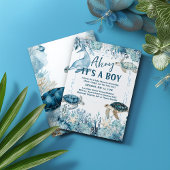Under the Sea Blue Ahoy It's a Boy Baby Shower Kaart