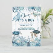Under the Sea Blue Ahoy It's a Boy Baby Shower Kaart (Staand voorkant)