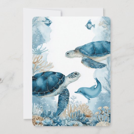 Under the Sea Blue Ahoy It's a Boy Baby Shower Kaart (Achterkant)