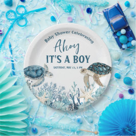 Under the Sea Blue Ahoy It's a Boy Baby Shower Papieren Bordje