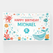  Under the Sea blue and coral birthday banner (Horizontaal)
