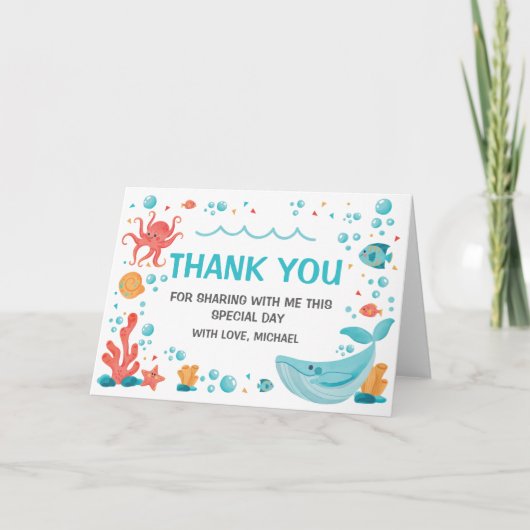 Under the Sea blue and coral Thank you card Bedankkaart (Voorkant)