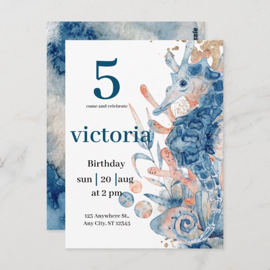 Under the sea Blue Beach Whale babyShower  Briefkaart (Voorkant / Achterkant)