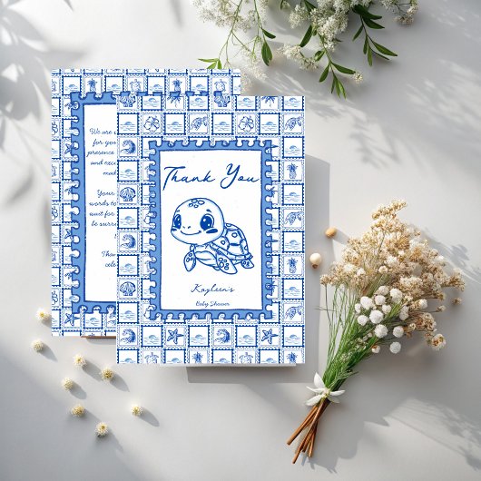 Under the sea blue cute turtle baby shower bedankkaart