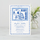 Under the sea blue cute turtle baby shower kaart (Staand voorkant)