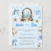 Under the sea blue ocean animals boy Baby Shower Kaart (Voorkant)