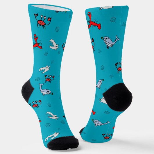 Under the Sea Crew Socks for Everyone - Teal Sokken (Gebogen)