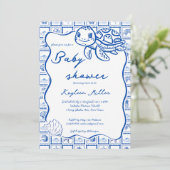 Under the sea cute turtle blue baby shower kaart (Staand voorkant)