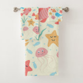 Under the Sea Funny Marine Creatures Pattern  Bad Handdoek (Insitu)