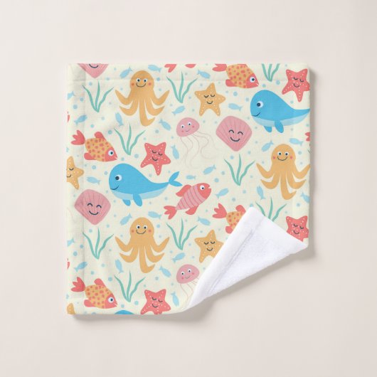 Under the Sea Funny Marine Creatures Pattern  Bad Handdoek (Wasdoekje)