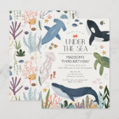 Under The Sea Gender Neutral Birthday Invite Briefkaart (Voorkant / Achterkant)