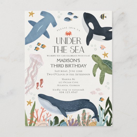 Under The Sea Gender Neutral Birthday Invite Briefkaart (Voorkant)