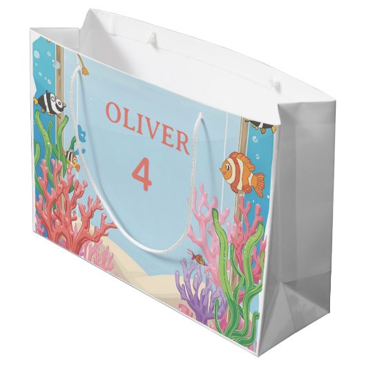 Under the Sea Gift Bag, Oliver's 4th Birthday Pres Groot Cadeauzakje (Achterkant Gekanteld)