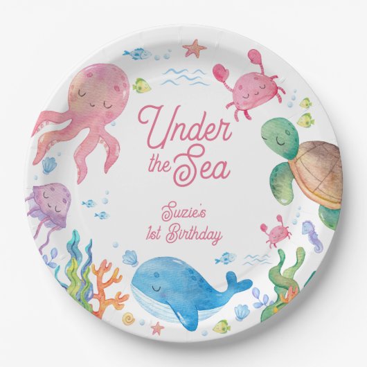 Under the Sea Kids 1st Birthday Papieren Bordje (Voorkant)
