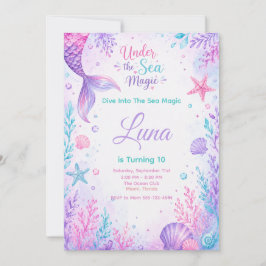 Under the Sea Magic Watercolor Mermaid Birthday Kaart