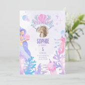 Under the sea Mermaid Birthday Invitation card Kaart (Staand voorkant)