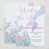 Under the Sea Mermaid Birthday Party Invitation Kaart (Voorkant / Achterkant)
