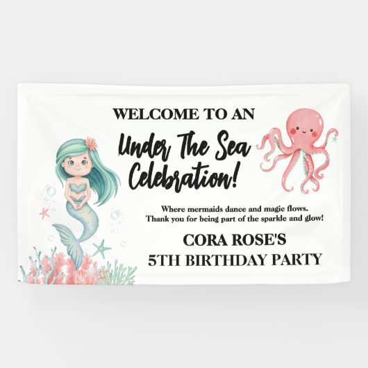 Under The Sea Mermaid Girls Birthday Banner (Horizontaal)