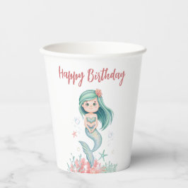 Under The Sea Mermaid Girls Birthday Paper cup Papieren Bekers