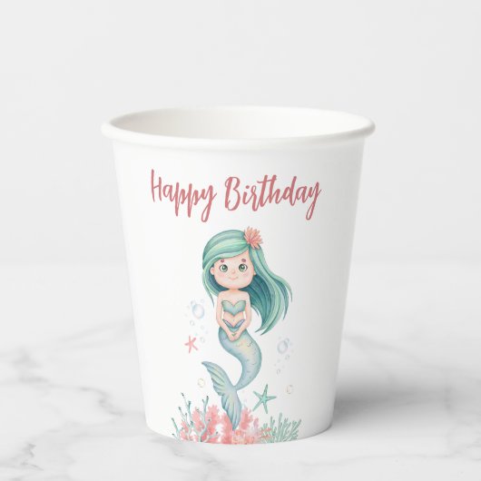 Under The Sea Mermaid Girls Birthday Paper cup Papieren Bekers (Voorkant)
