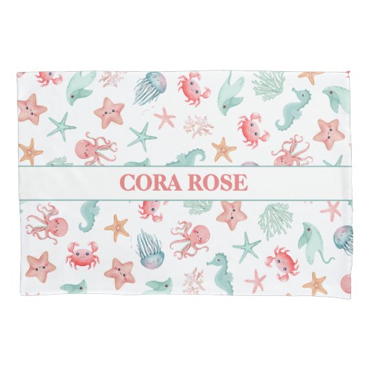 Under the Sea Mermaid Girls Whimsical Kussensloop (Voorkant)