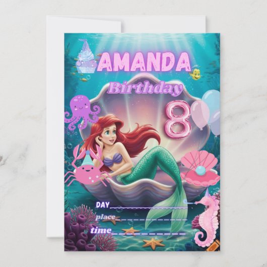 Under the sea Mermaid Invitation Kaart (Voorkant)