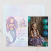 Under the Sea Mermaid Purple 5th Birthday Photo Kaart (Voorkant / Achterkant)